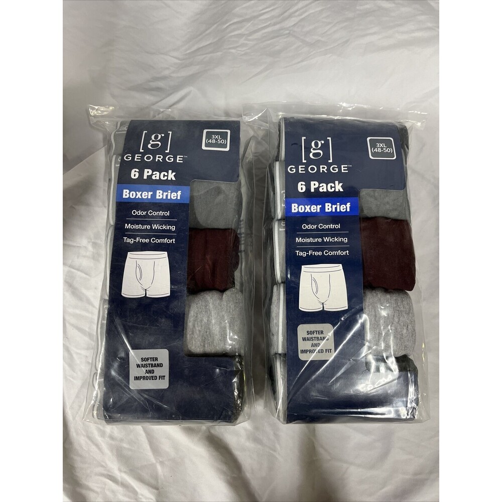 GEORGE Mens Sz 3XL(48-50) Cotton Boxer Brief 6Pack Odor Control Tagfree Lot Of 2